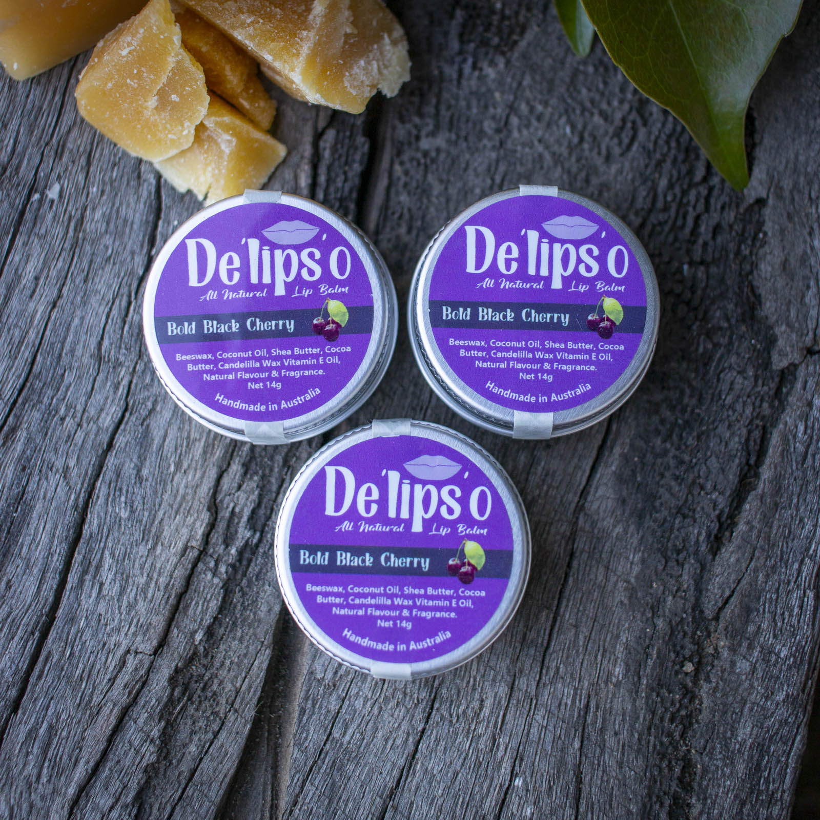 Bold Black Cherry all natural Lip Balm 14g Tin Delipso